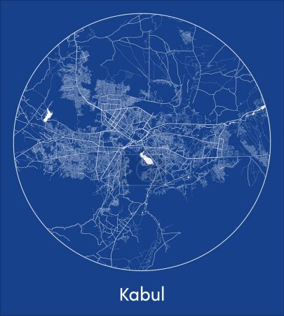 Ilustración de Mapa de la ciudad Kabul Afganistán Asia azul print round Circle vector illustration - Imagen libre de derechos