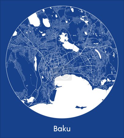 Illustration for City Map Baku Azerbaijan Asia blue print round Circle vector illustration - Royalty Free Image