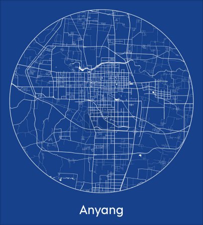 Illustrazione per Mappa della città Anyang Cina Asia blu stampa rotonda Circle vettoriale illustrazione - Immagini Royalty Free