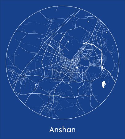 Illustration pour Plan de la ville Anshan Chine Asie bleu imprimé rond Cercle vectoriel illustration - image libre de droit