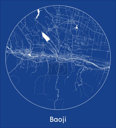 Ilustración de Mapa de la ciudad Baoji China Asia azul print round Circle vector illustration - Imagen libre de derechos