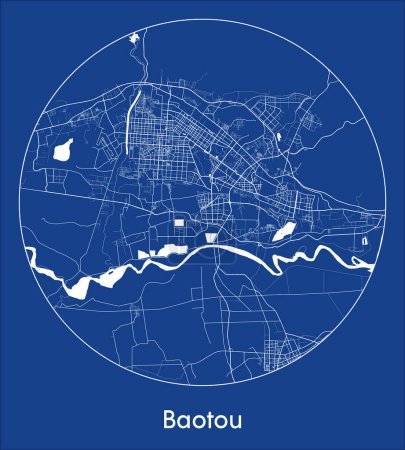 Illustration pour Plan de la ville Baotou Chine Asie bleu imprimé rond Cercle vectoriel illustration - image libre de droit