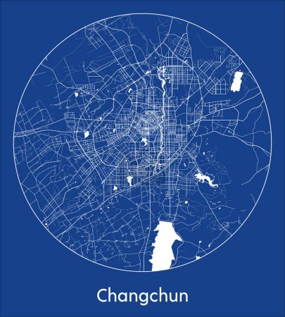 Illustration for City Map Changchun China Asia blue print round Circle vector illustration - Royalty Free Image