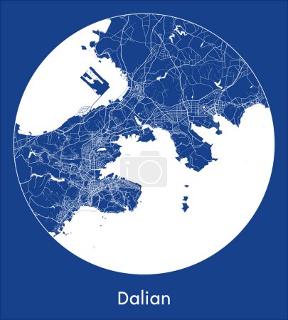 Illustration for City Map Dalian China Asia blue print round Circle vector illustration - Royalty Free Image