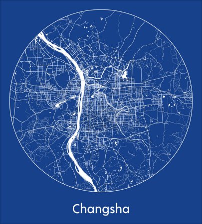 Illustration for City Map Changsha China Asia blue print round Circle vector illustration - Royalty Free Image