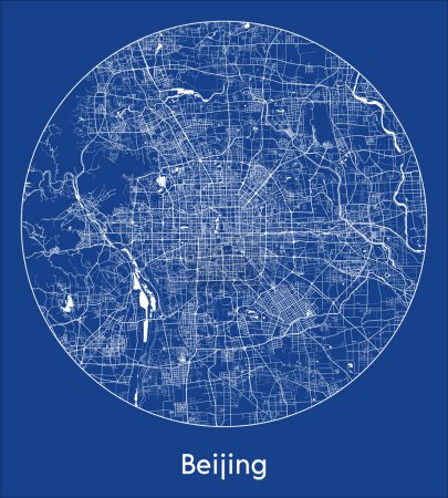 Illustration for City Map Beijing China Asia blue print round Circle vector illustration - Royalty Free Image