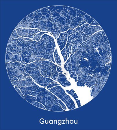 Ilustración de Mapa de la ciudad Guangzhou China Asia azul print round Circle vector illustration - Imagen libre de derechos
