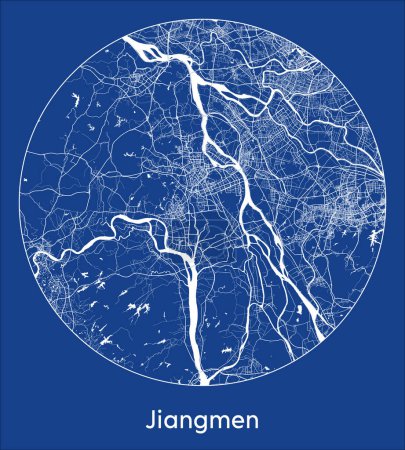 Illustration for City Map Jiangmen China Asia blue print round Circle vector illustration - Royalty Free Image