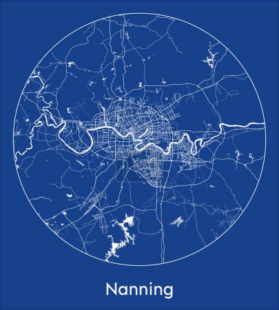 Illustration for City Map Nanning China Asia blue print round Circle vector illustration - Royalty Free Image