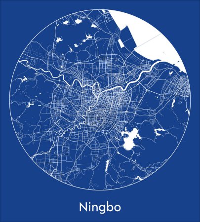 Illustration for City Map Ningbo China Asia blue print round Circle vector illustration - Royalty Free Image