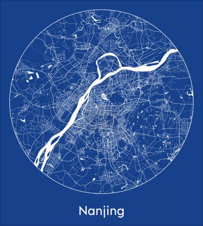 Ilustración de Mapa de la ciudad Nanjing China Asia azul print round Circle vector illustration - Imagen libre de derechos