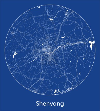 Ilustración de Mapa de la ciudad Shenyang China Asia azul print round Circle vector illustration - Imagen libre de derechos