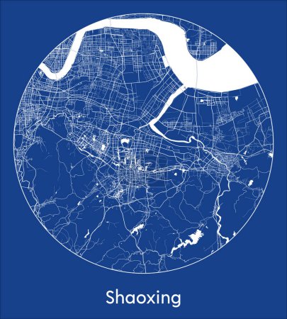 Illustration for City Map Shaoxing China Asia blue print round Circle vector illustration - Royalty Free Image