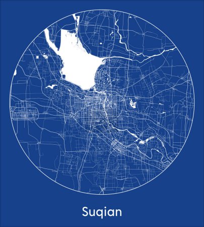 Illustration for City Map Suqian China Asia blue print round Circle vector illustration - Royalty Free Image