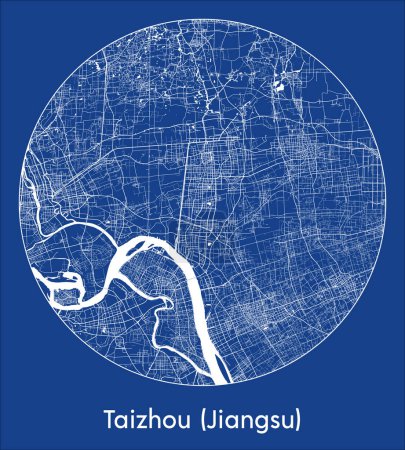 Illustration for City Map Taizhou Jiangsu China Asia blue print round Circle vector illustration - Royalty Free Image