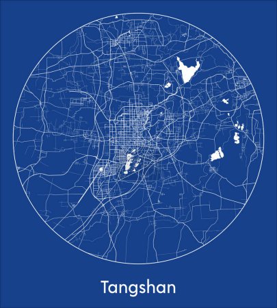 Ilustración de Mapa de la ciudad Tangshan China Asia azul print round Circle vector illustration - Imagen libre de derechos