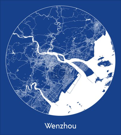 Ilustración de Mapa de la ciudad Wenzhou China Asia azul print round Circle vector illustration - Imagen libre de derechos