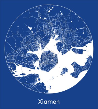 Ilustración de Mapa de la ciudad Xian China Asia azul print round Circle vector illustration - Imagen libre de derechos