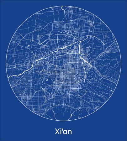 Illustration for City Map Xiamen China Asia blue print round Circle vector illustration - Royalty Free Image