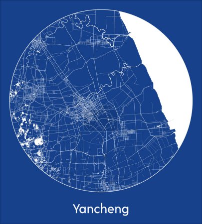 Ilustración de Mapa de la ciudad Yancheng China Asia azul print round Circle vector illustration - Imagen libre de derechos