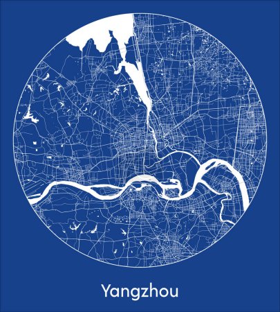 Illustration for City Map Yangzhou China Asia blue print round Circle vector illustration - Royalty Free Image