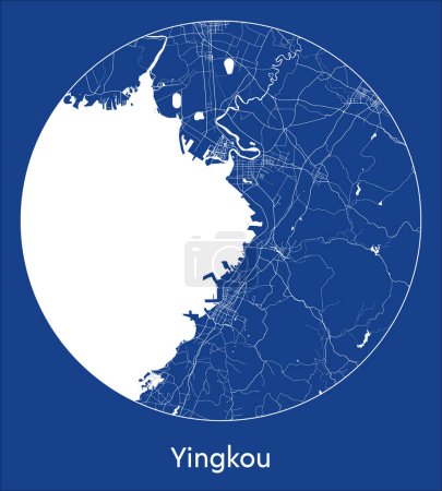 Ilustración de Mapa de la ciudad Yingkou China Asia azul print round Circle vector illustration - Imagen libre de derechos