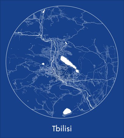 Ilustración de Mapa de la ciudad Tiflis Georgia Asia azul print round Circle vector illustration - Imagen libre de derechos
