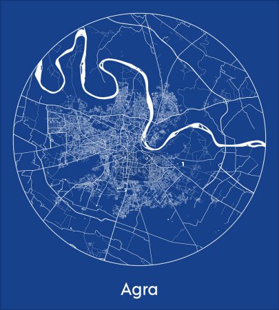 Illustration for City Map Agra India Asia blue print round Circle vector illustration - Royalty Free Image