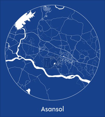 Ilustración de Mapa de la ciudad Asansol India Asia azul print round Circle vector illustration - Imagen libre de derechos