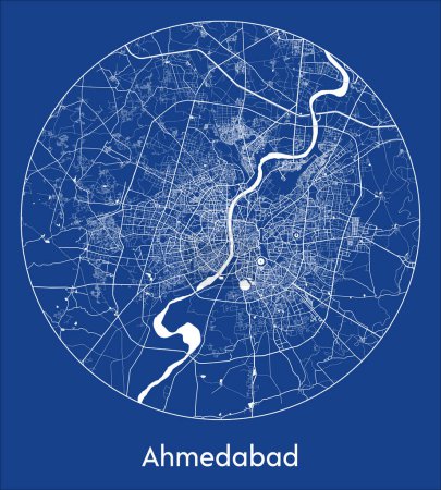 Téléchargez les illustrations : Plan de la ville Ahmedabad Inde Asie blue print rond Illustration vectorielle cercle - en licence libre de droit