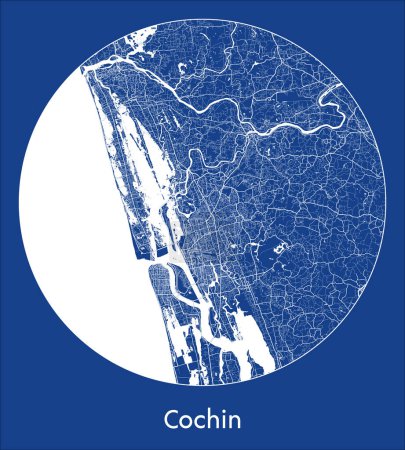 Illustration for City Map Cochin India Asia blue print round Circle vector illustration - Royalty Free Image