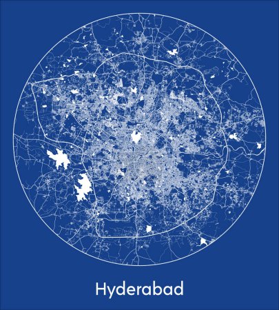 Téléchargez les illustrations : Plan de la ville Hyderabad Inde Asie bleu imprimé rond Illustration vectorielle cercle - en licence libre de droit