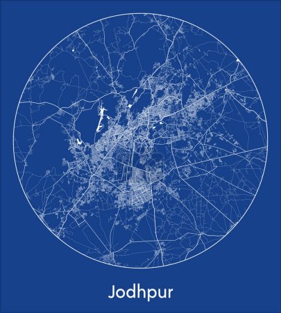 Ilustración de Mapa de la ciudad Jodhpur India Asia azul print round Circle vector illustration - Imagen libre de derechos