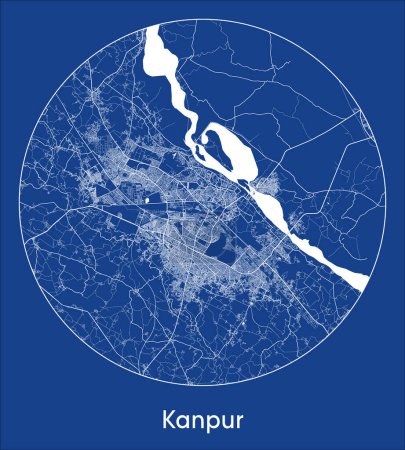 Ilustración de Mapa de la ciudad Kanpur India Asia azul print round Circle vector illustration - Imagen libre de derechos