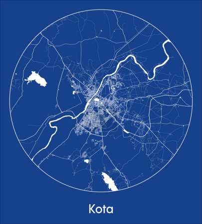 Illustration for City Map Kota India Asia blue print round Circle vector illustration - Royalty Free Image
