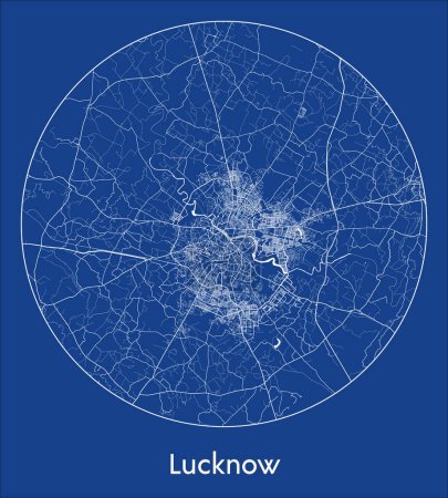 Ilustración de Mapa de la ciudad Lucknow India Asia azul print round Circle vector illustration - Imagen libre de derechos