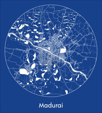 Illustration for City Map Madurai India Asia blue print round Circle vector illustration - Royalty Free Image