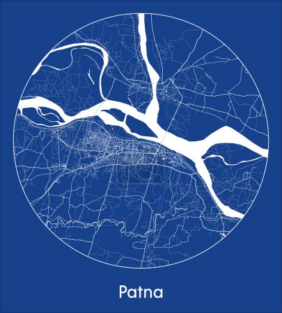 Ilustración de Mapa de la ciudad Patna India Asia azul print round Circle vector illustration - Imagen libre de derechos