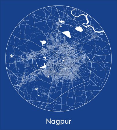 Téléchargez les illustrations : Plan de la ville Nagpur Inde Asie bleu imprimé rond Cercle vectoriel illustration - en licence libre de droit