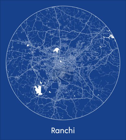 Ilustración de Mapa de la ciudad Ranchi India Asia azul print round Circle vector illustration - Imagen libre de derechos