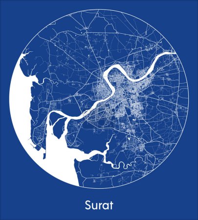 Illustration for City Map Surat India Asia blue print round Circle vector illustration - Royalty Free Image