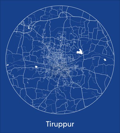 Illustration for City Map Tiruppur India Asia blue print round Circle vector illustration - Royalty Free Image