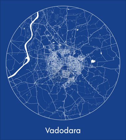 Téléchargez les illustrations : Plan de la ville Vadodara Inde Asie blue print rond Illustration vectorielle cercle - en licence libre de droit