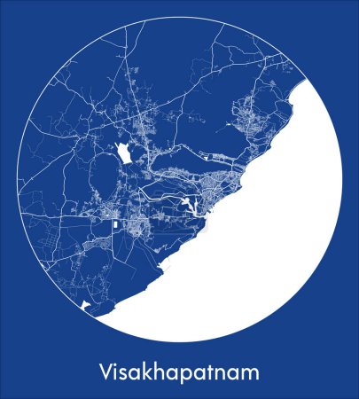 Ilustración de Mapa de la ciudad Visakhapatnam India Asia azul print round Circle vector illustration - Imagen libre de derechos