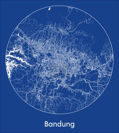 Téléchargez les illustrations : Carte de la ville Bandung Indonesia Asia blue print round Illustration vectorielle circulaire - en licence libre de droit