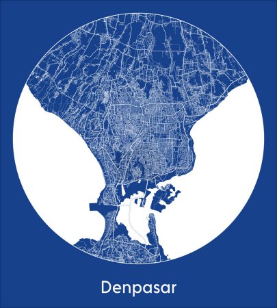 Illustration for City Map Denpasar Indonesia Asia blue print round Circle vector illustration - Royalty Free Image