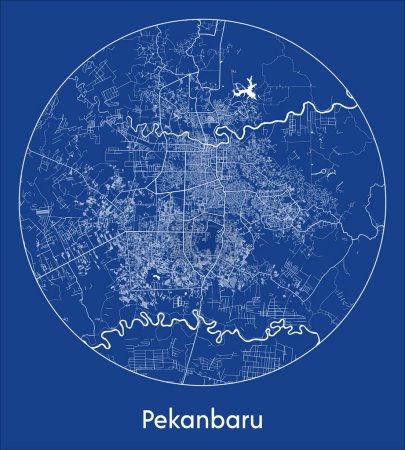 Ilustración de Mapa de la ciudad Pekanbaru Indonesia Asia azul print round Circle vector illustration - Imagen libre de derechos