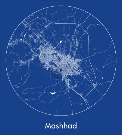 Ilustración de Mapa de la ciudad Mashhad Irán Asia azul print round Circle vector illustration - Imagen libre de derechos