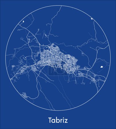 Téléchargez les illustrations : Plan de la ville Tabriz Iran Asie bleu imprimé rond Cercle vectoriel illustration - en licence libre de droit