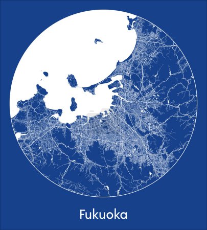 Ilustración de Mapa de la ciudad Fukuoka Japón Asia azul print round Circle vector illustration - Imagen libre de derechos